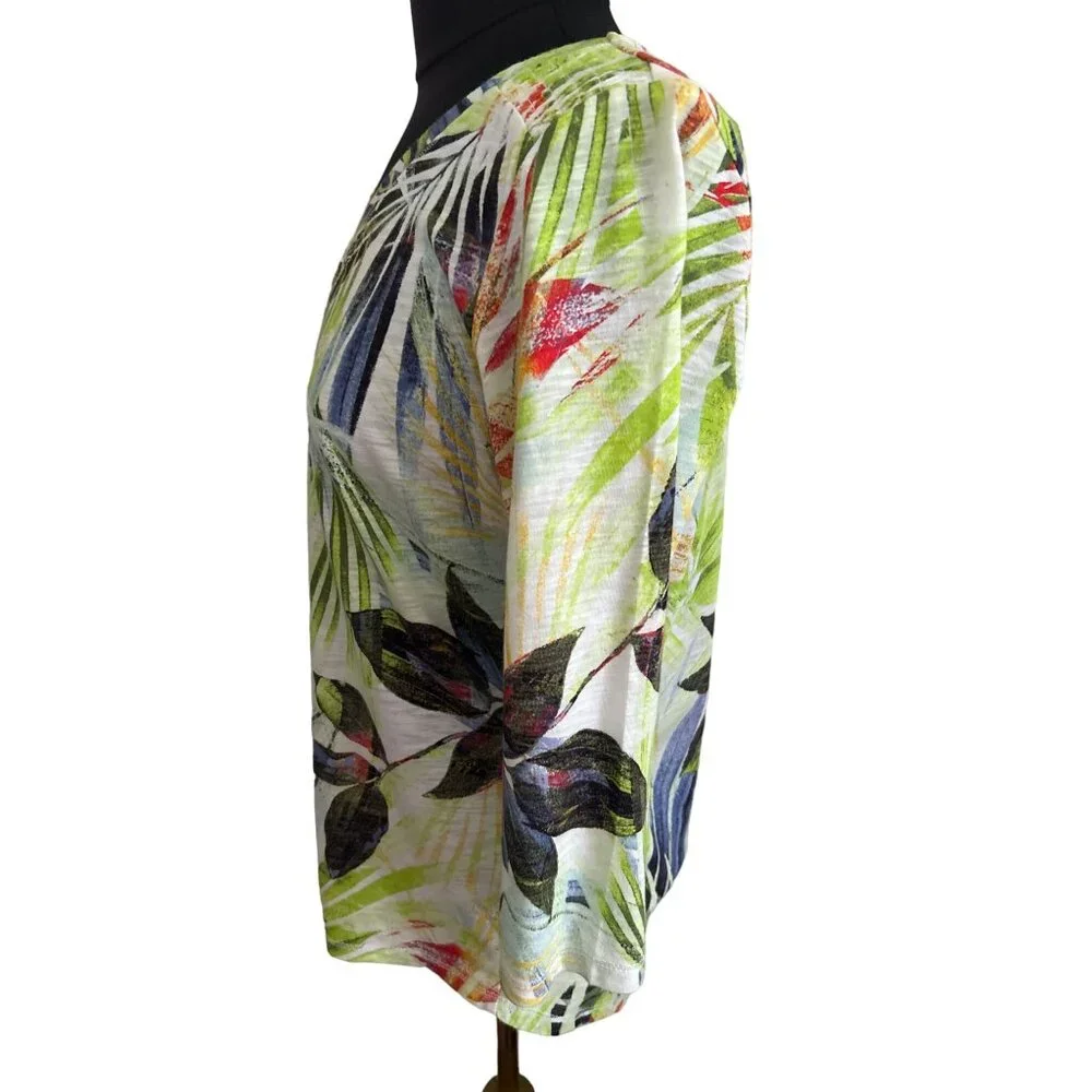 Coral Bay Women's PM Tropical Print Faux Button-Down Tie-Front Shirt